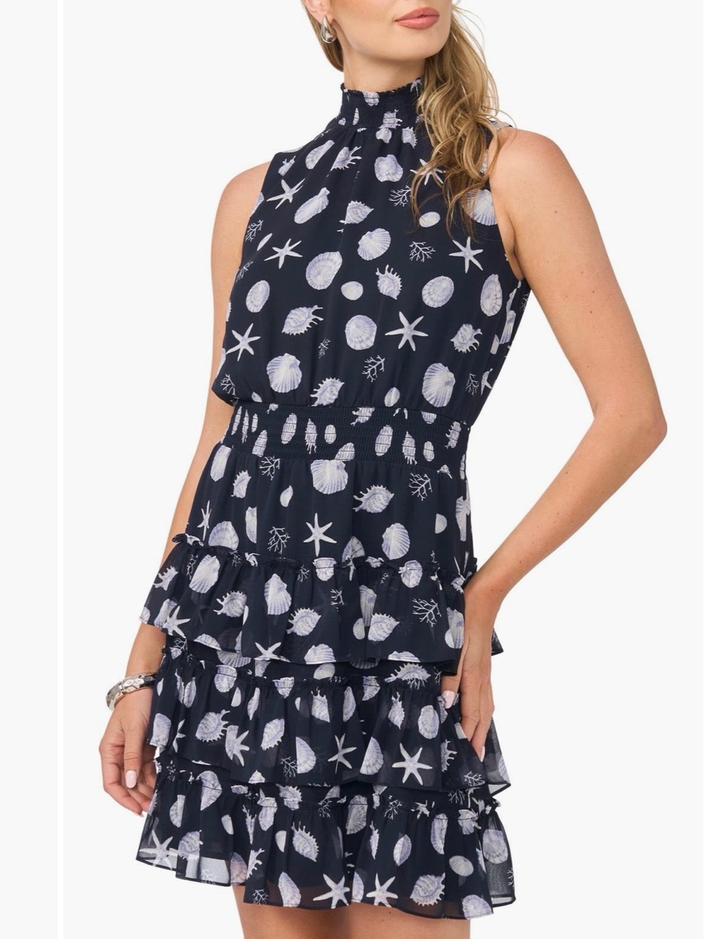 NWT! 1.State Shell-Print Tiered Ruffle Dress - Picture 2 of 5